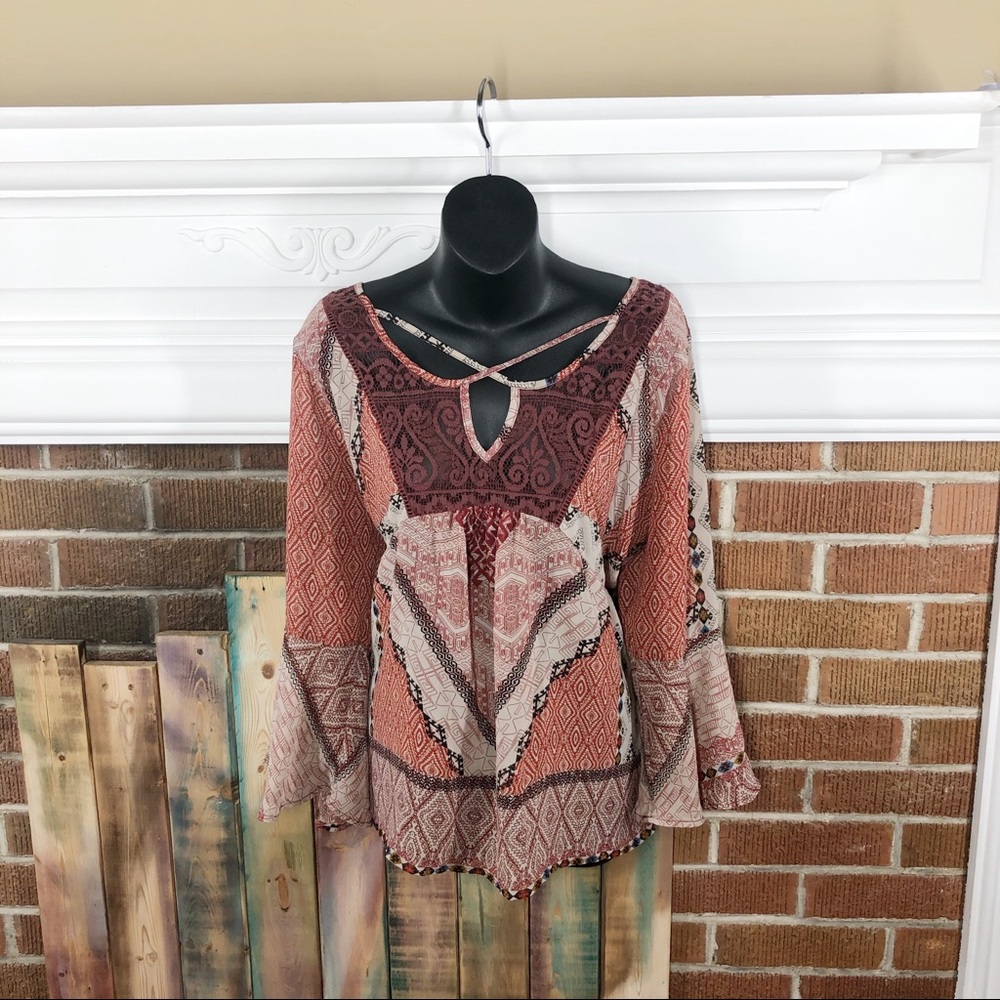 Boho Peasant Top with Flounce Sleeves